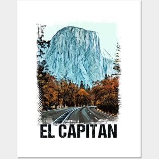 El Capitan Yosemite National Park Vintage Retro Art Style Mountain Summit Posters and Art